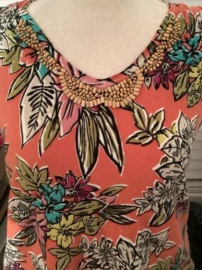 Cable & Gauge Coral Floral Beaded Neck Sleeveless Top